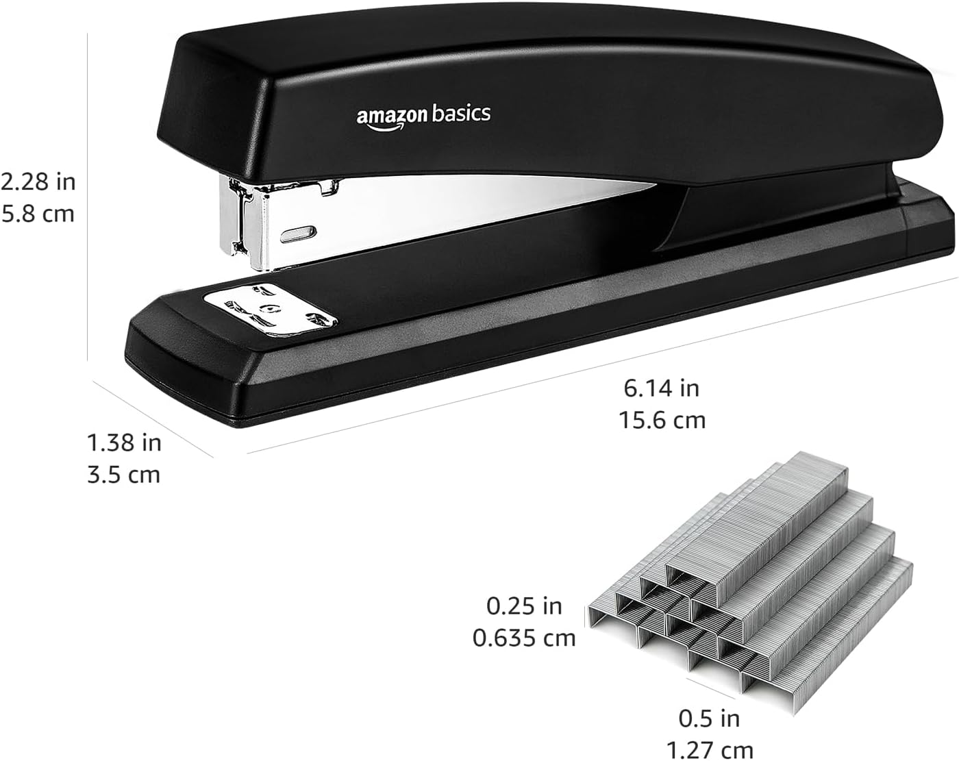 Basics Stapler with 1000 Staples, Office Stapler, 25 Sheet Capacity, Non-Slip