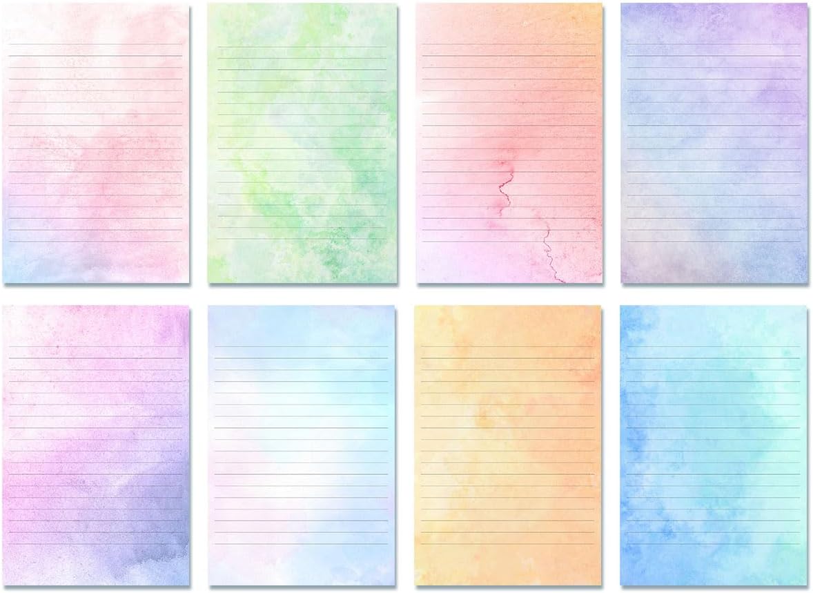 72 Pieces Stationery Set with Envelopes (48 Lined Watercolor Sheets + 24 Matching Envelopes), 8 Unique Designs, 5.5 x 8.25 inch Double Sided Printing stationery paper for Letter Writing