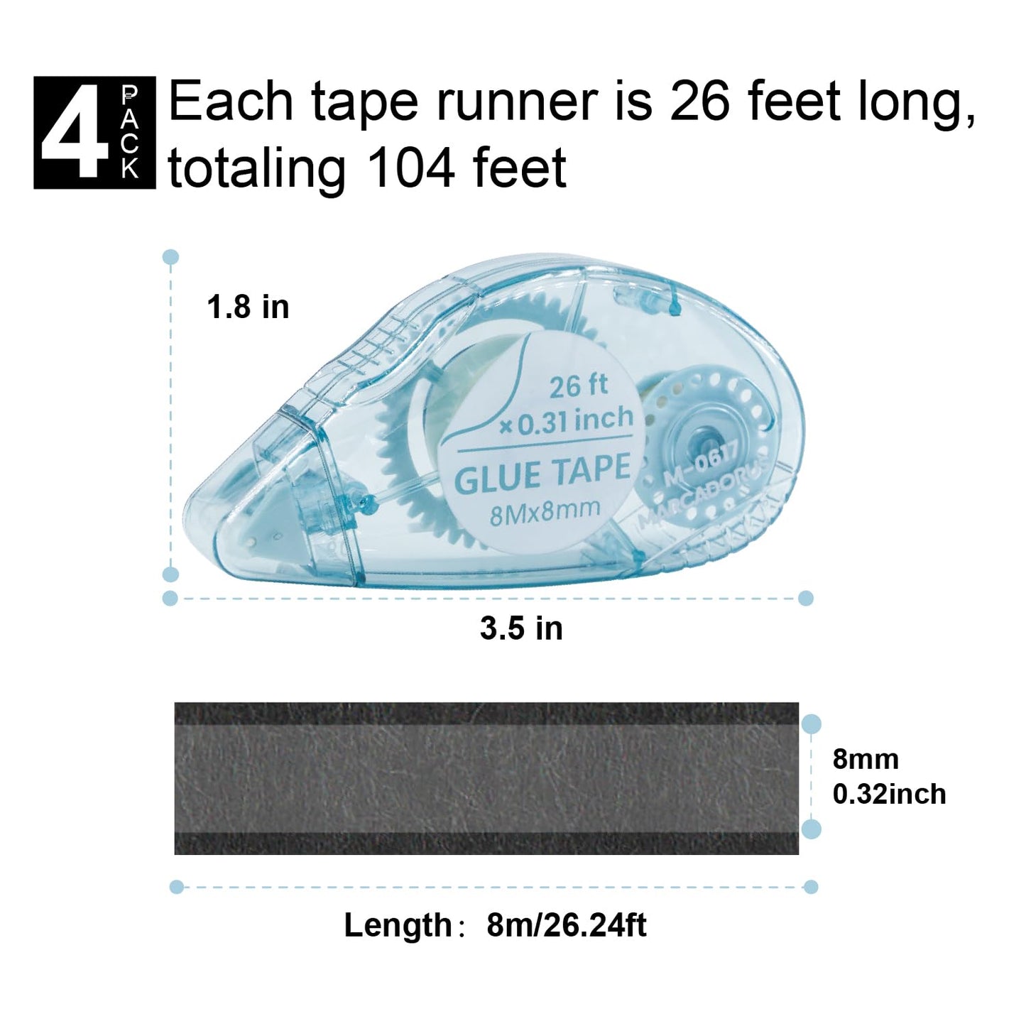 Glue Tape for Scrapbooking, Pack of 4 Scrapbook Tape, Double Sided Tape Roller for Crafts, 26 Ft x 0.31 in Tape Runner, Craft Supplies for Scrapbooking, Gift Wrapping and Photo Tape