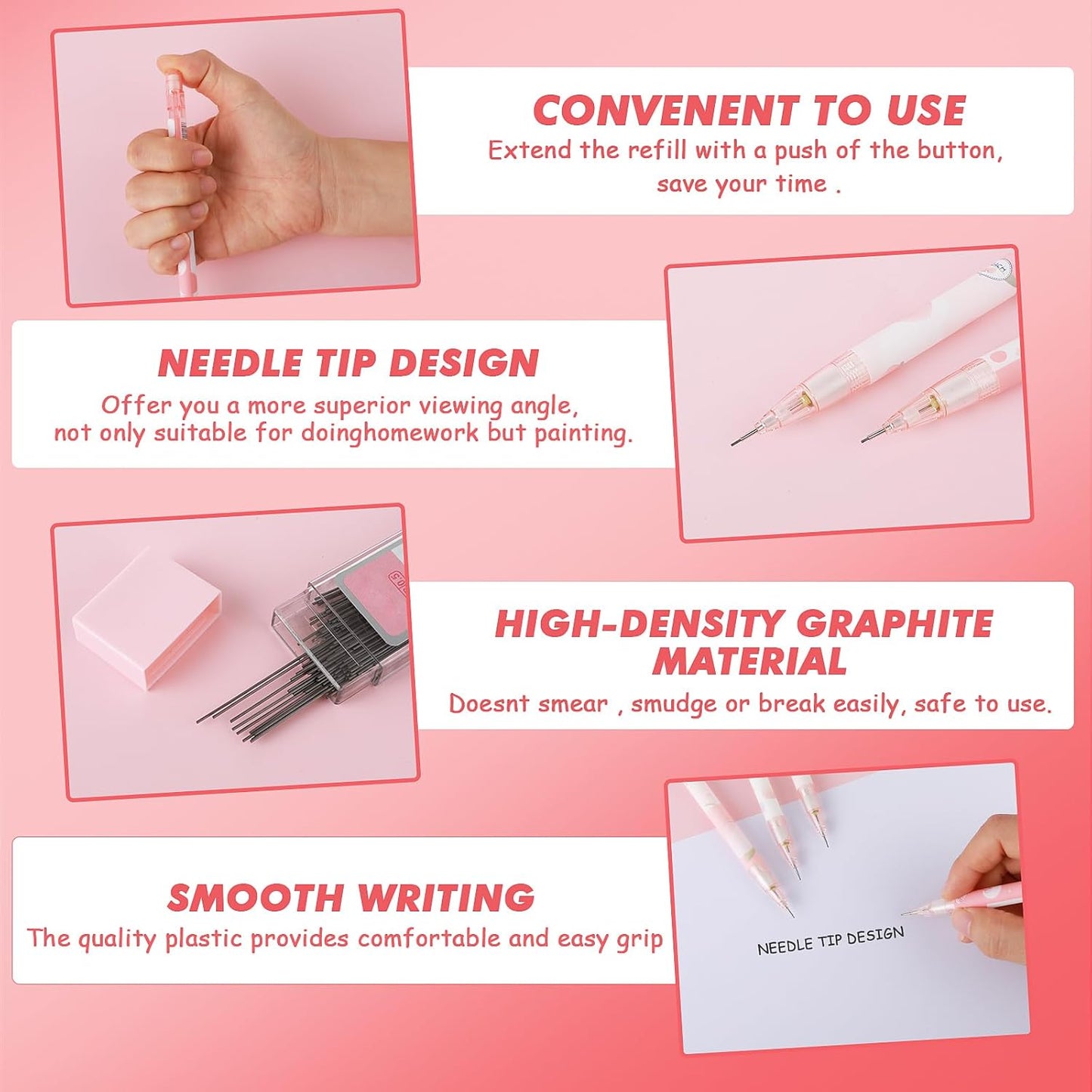 Cute Mechanical Pencil Set Include 4 Pcs 0.5mm Kawaii Mechanical Pencils and 100 Pcs Replacement Pencil Refills, Japanese Cute Stationary School Supplies for Writing Drawing Sketching Drafting