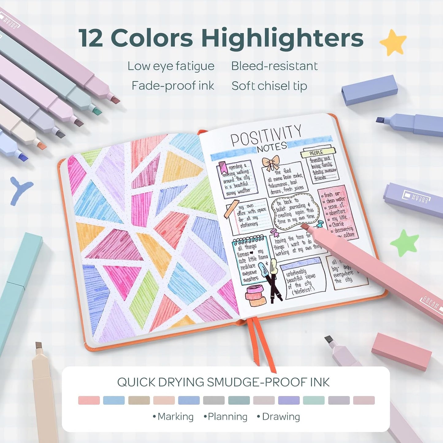 39 PCS Aesthetic School Supplies with Big Capacity Pen Case, 12 Color Pastel Highlighters, 5 Quick Dry Retractable Black Ink Pens, 6 Pastel Mechanical Pencil 0.5 & 0.7 mm for Student Stationary