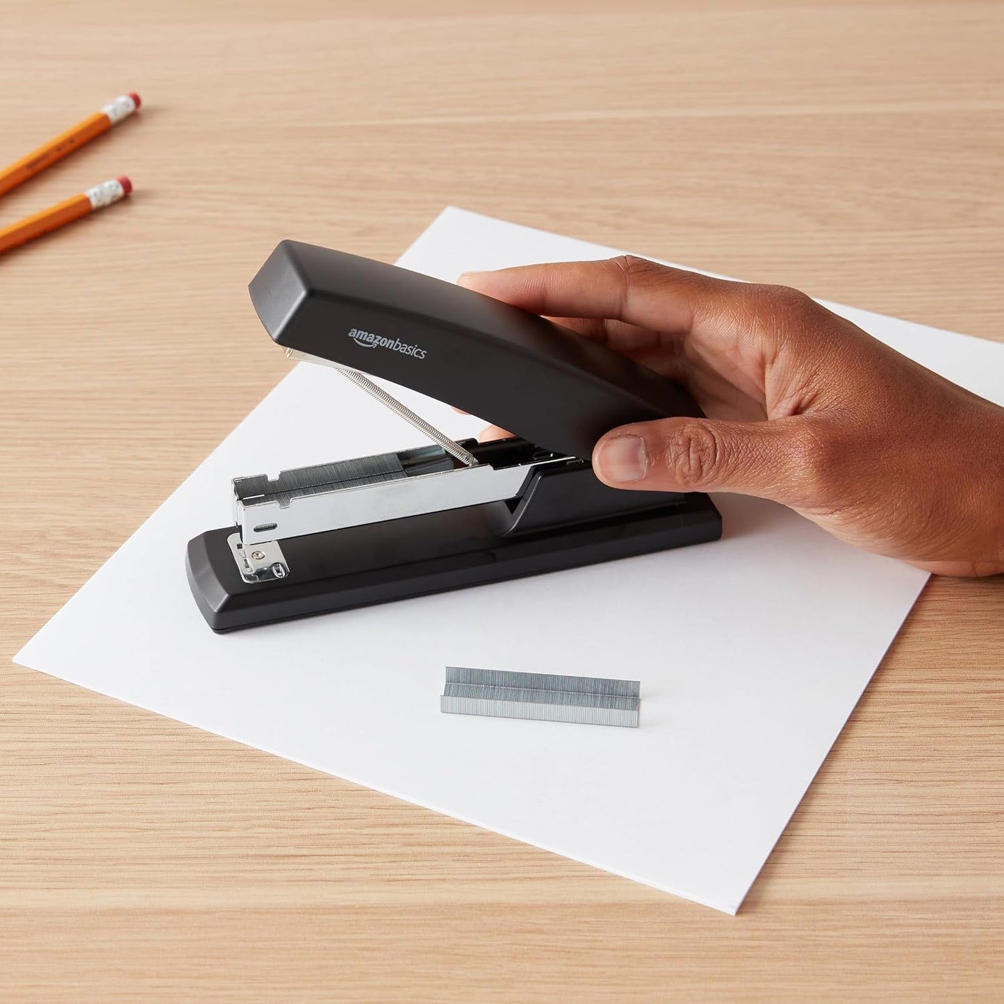 Basics Stapler with 1000 Staples, Office Stapler, 25 Sheet Capacity, Non-Slip