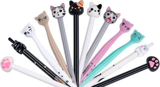 cute cat gel pens,fun kawaii pens set,Animal black ink pens for kids office school supplies,12-Styles…