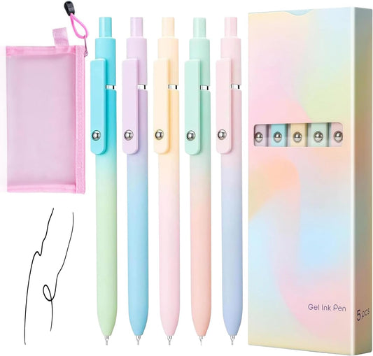 Emboadlie 5 PCS Gel Ink Pens, 0.7mm Medium Tip Black Ink Roller Ball Pens, Quick Drying Pens for Smooth Writing, Cute Office School Supplies Brand: TLM