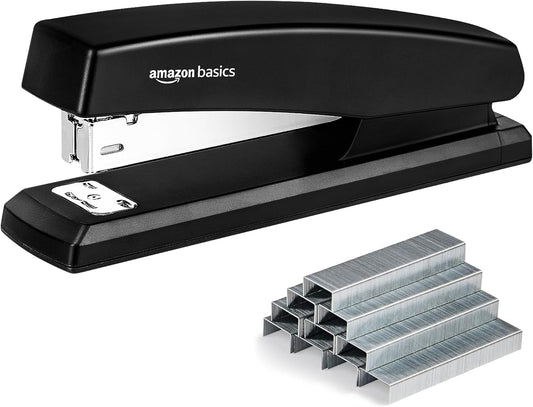 Basics Stapler with 1000 Staples, Office Stapler, 25 Sheet Capacity, Non-Slip
