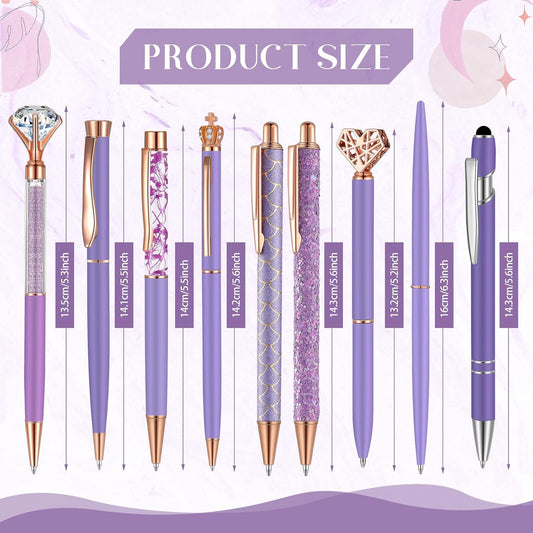 Janmini 9 Pcs Ballpoint Pens Set Metal Crystal Diamond Glitter Pens for Journaling Black Ink Pretty Cute Things Fancy Stationery Gifts for Women Girls Birthday Home Office Desk